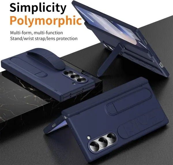 for Samsung Galaxy Z Fold 7 Protect Case with Wristband Stand,Bulit-in Hinge Protection, Screen & Lens Protection Shockproof Full Body Drop Fall Protection.(Blue)