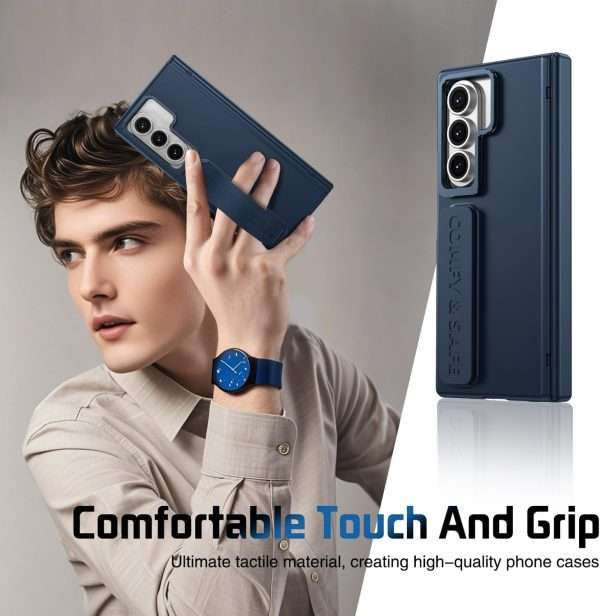 for Samsung Galaxy Z Fold 7 Protect Case with Wristband & Lens Stand,Bulit-in Screen & Hinge Protection Shockproof Full Body Drop Fall Protection.(Blue)