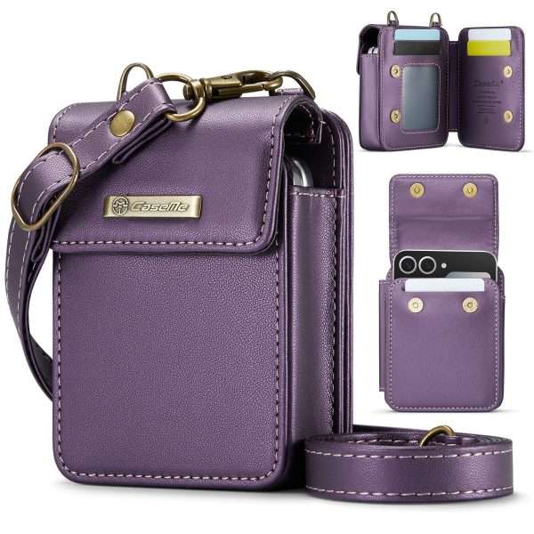 Flip Wallet Bag with 5 Card Slots Cash Solt Zipper Pocket, RFID Blocking Hand and Crossbody Shoulder Strap.Wine