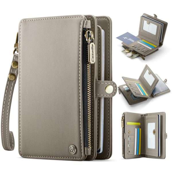 Passport Holder Wallet Bag with 11 Card Slots and Passport Solt Cash Solt Photo Solt Zipper Pocket, RFID Blocking Wristlet Strap for Travel.Brown