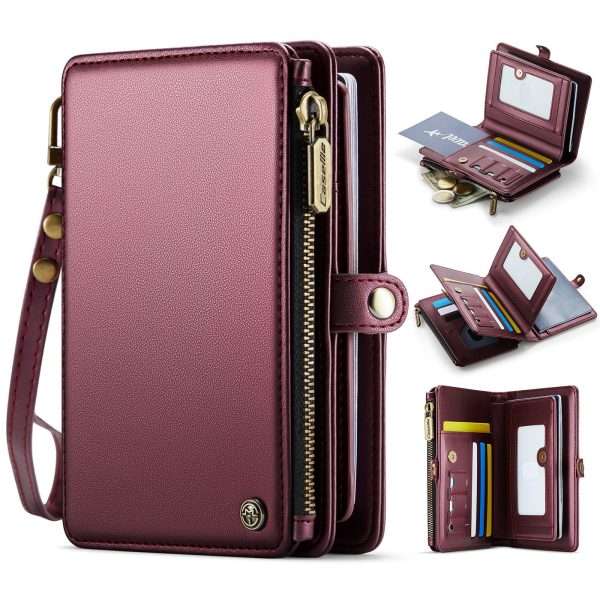 Passport Holder Wallet Bag with 11 Card Slots and Passport Solt Cash Solt Photo Solt Zipper Pocket, RFID Blocking Wristlet Strap for Travel.Brown