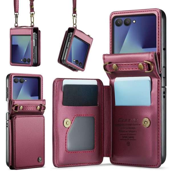 for Samsung Galaxy Z Flip 7 Wallet Case with RFID Blocking and 4 Credit Card Holder, Premium Durable Leather Magnetic Clasp Kickstand Heavy Duty Shockproof Protective Cover.- Purple