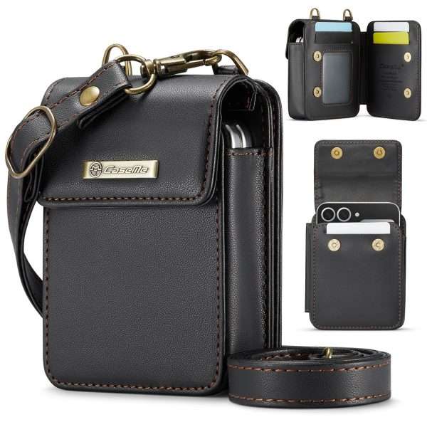 Flip Wallet Bag with 5 Card Slots Cash Solt Zipper Pocket, RFID Blocking Hand and Crossbody Shoulder Strap.Wine