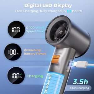 Portable Handheld Turbo Fan for Outdoor,5000mah Mini Handheld Personal Pocket Fan for Powerful Airflow Wind ,Camping-Grey