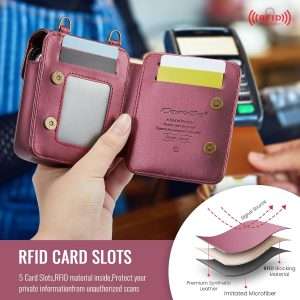 Flip Wallet Bag with 5 Card Slots Cash Solt Zipper Pocket