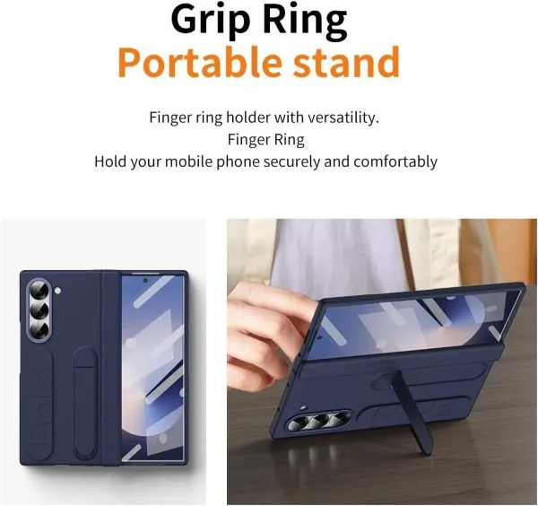 for Samsung Galaxy Z Fold 7 Protect Case with Wristband Stand,Bulit-in Hinge Protection, Screen & Lens Protection Shockproof Full Body Drop Fall Protection.(Blue)
