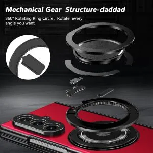Samsung Galaxy Z Fold 7 Case with Magnetic Ring Holder, 360 Rotating Bracket, Hinge Protection