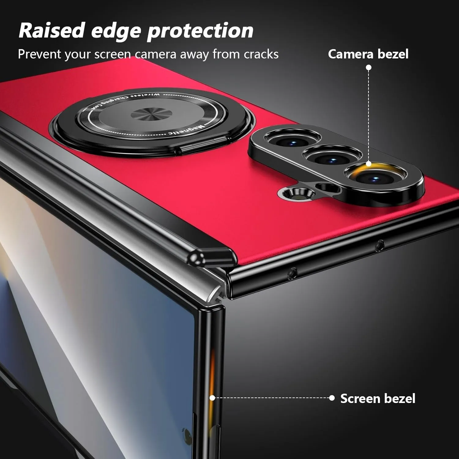 for Samsung Galaxy Z Fold 7 Case with Magnetic Ring Holder, 360 Rotating Bracket, Hinge Protection & Built-in Front Screen Protector, Slim Anti-Drop Shockproof Case.(Red)