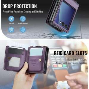 Samsung Galaxy Z Flip 7 Wallet Case with RFID Blocking and 4 Credit Card Holder