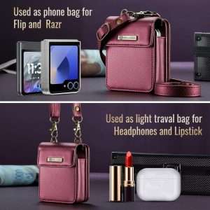 Flip Wallet Bag with 5 Card Slots Cash Solt Zipper Pocket