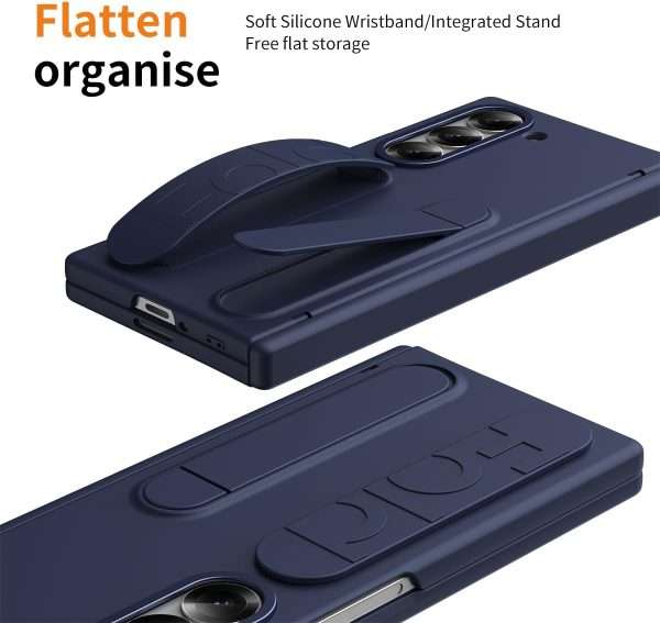 for Samsung Galaxy Z Fold 7 Protect Case with Wristband Stand,Bulit-in Hinge Protection, Screen & Lens Protection Shockproof Full Body Drop Fall Protection.(Blue)