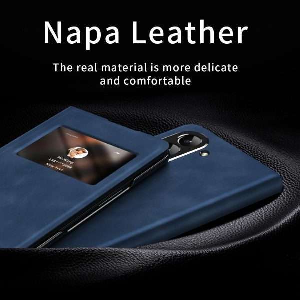 for Samsung Galaxy Z Fold 7 Maghetic Flip Folding Case, Open Window Design, High Luxurious Business Napa Leather Hidden Kickstand Full Body Hinge Protective Slim Cover - Blue