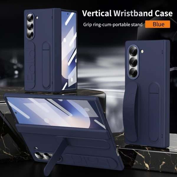 for Samsung Galaxy Z Fold 7 Protect Case with Wristband Stand,Bulit-in Hinge Protection, Screen & Lens Protection Shockproof Full Body Drop Fall Protection.(Blue)