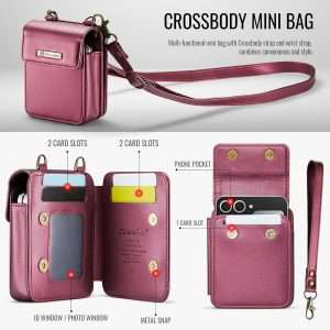 Flip Wallet Bag with 5 Card Slots Cash Solt Zipper Pocket