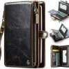 Passport Holder Wallet Bag with 11 Card Slots and Passport Solt Cash Solt Photo Solt Zipper Pocket, RFID Blocking Wristlet Strap for Travel.Brown