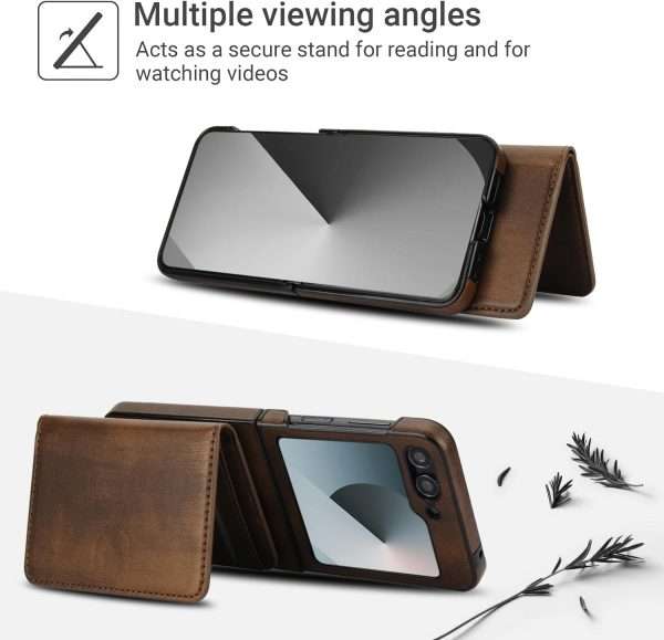 for Samsung Galaxy Z Flip 7 Case with 2 in 1 Detachable Magnetic Wallet, 4 Card Slots and Cash Slot,Compatible with MagSafe Wireless Charging, RFlD Blocking - Brown