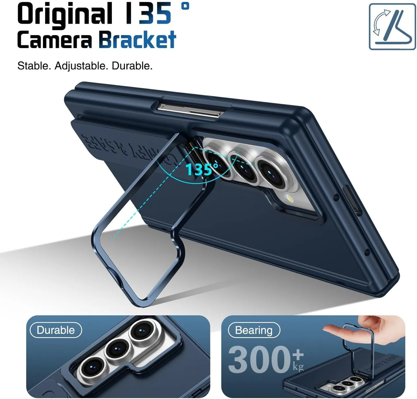 for Samsung Galaxy Z Fold 7 Protect Case with Wristband & Lens Stand,Bulit-in Screen & Hinge Protection Shockproof Full Body Drop Fall Protection.(Blue)