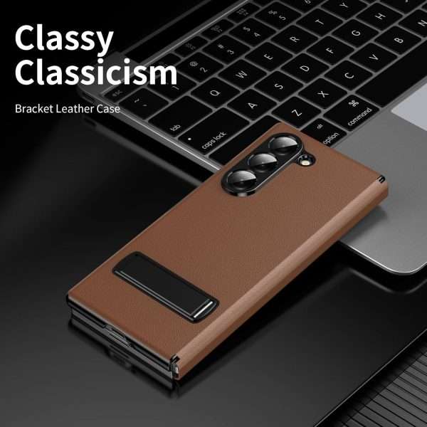 for Samsung Galaxy Z Fold 7 Maghetic Flip Folding Case, Multi-Angle Bracket, High Classy Luxurious Business Leather, Full Body Hinge Protective Slim Cover.(Brown)