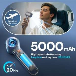 Portable Handheld Turbo Fan for Outdoor,5000mah Mini Handheld Personal Pocket Fan for Powerful Airflow Wind ,Camping-Grey