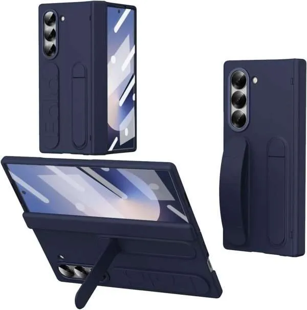 for Samsung Galaxy Z Fold 7 Protect Case with Wristband Stand,Bulit-in Hinge Protection, Screen & Lens Protection Shockproof Full Body Drop Fall Protection.(Blue)