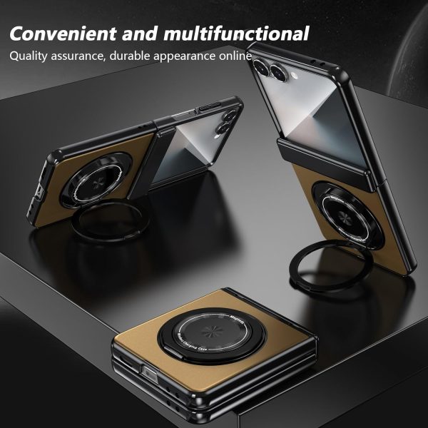 for Samsung Galaxy Z Flip 7 Case with Magnetic Ring Holder, 360 Rotating Bracket, Hinge Protection & Built-in Front Screen Protector, Slim Anti-Drop Shockproof Case.(Gold)