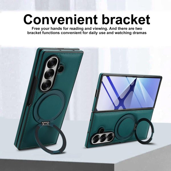 for Samsung Galaxy Z Fold 7 Case with Magnetic Ring Holder, 360 Rotating Bracket, Built-in Front Screen Protector, Slim Anti-Drop Shockproof Case.(Green)