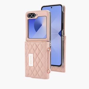 Samsung Galaxy Z Flip 7/6/5 Wallet Case with Built-in Leather Cash Slot and Credit Card Holder, Adjustable Crossbody Strap, Hinge Protection for Women Ladies
