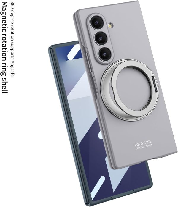 for Samsung Galaxy Z Fold 7 Case with Magnetic Ring Holder, 360 Rotating Bracket, Built-in Front Screen Len Protector,Slim Anti-Drop Shockproof Case.(Cool Grey)