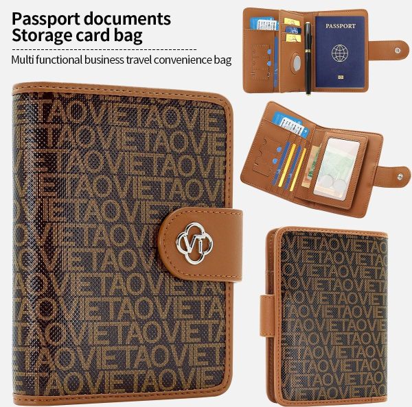 Passport Holder Wallet Bag with AirTag Holder, Card Slots and Passport Solt Ticket Cash Solt, Photo Solt Sim Card Pen Slot.Brown