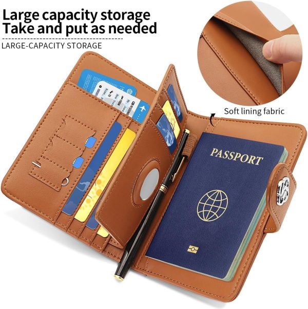 Passport Holder Wallet Bag with AirTag Holder, Card Slots and Passport Solt Ticket Cash Solt, Photo Solt Sim Card Pen Slot.Brown