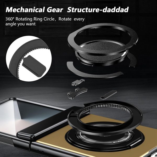 for Samsung Galaxy Z Flip 7 Case with Magnetic Ring Holder, 360 Rotating Bracket, Hinge Protection & Built-in Front Screen Protector, Slim Anti-Drop Shockproof Case.(Gold)