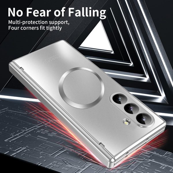 for Samsung Galaxy Z Fold 7 Case with Frosted Plating Non-Stick Fingerprint,Hinge & Front Screen Protector - Sleek Luxury and Nobility Design, Folding Completely 360 Full Protection(Silver)