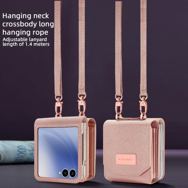 for Samsung Galaxy Z Flip 7 Accordion Crossbody Wallet Case, Card Slots Large Capacity, Photo Window, Stylish and Versatile Accessory.(Rose Gold)