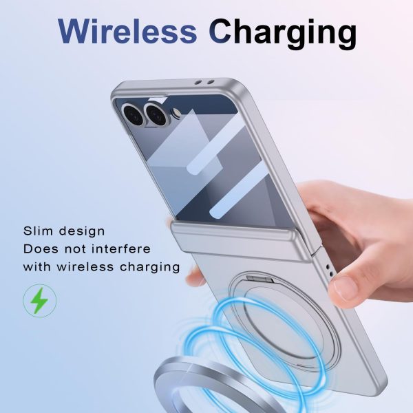 Samsung Galaxy Z Flip 7/6/5 Case with 360 Bracket Ring Holder Magnetic Hinge Protection & Built-in Front Screen Protector, Slim Texture Shockproof Case. - Image 2
