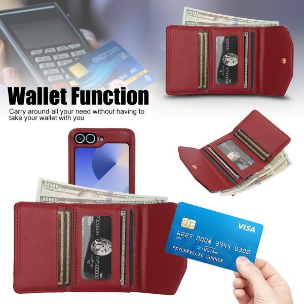 for Samsung Galaxy Z Flip 7 Wallet Case with Built-in Leather Cash Slot and Credit Card Holder, Adjustable Crossbody Strap, Hinge Protection for Women Ladies.(Red)