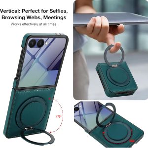 for Samsung Galaxy Z Flip 7 Case with Magnetic Ring Holder, 360 Rotating Bracket, Built-in Front Screen Protector, Slim Anti-Drop Shockproof Case.(Green)