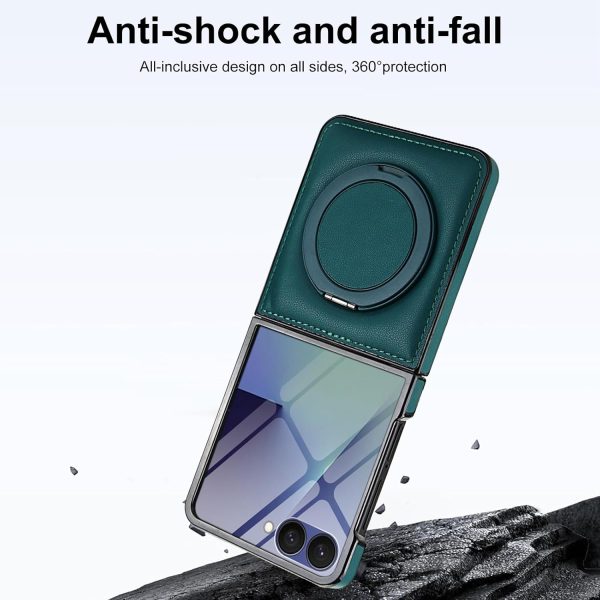 for Samsung Galaxy Z Flip 7 Case with Magnetic Ring Holder, 360 Rotating Bracket, Built-in Front Screen Protector, Slim Anti-Drop Shockproof Case.(Green)