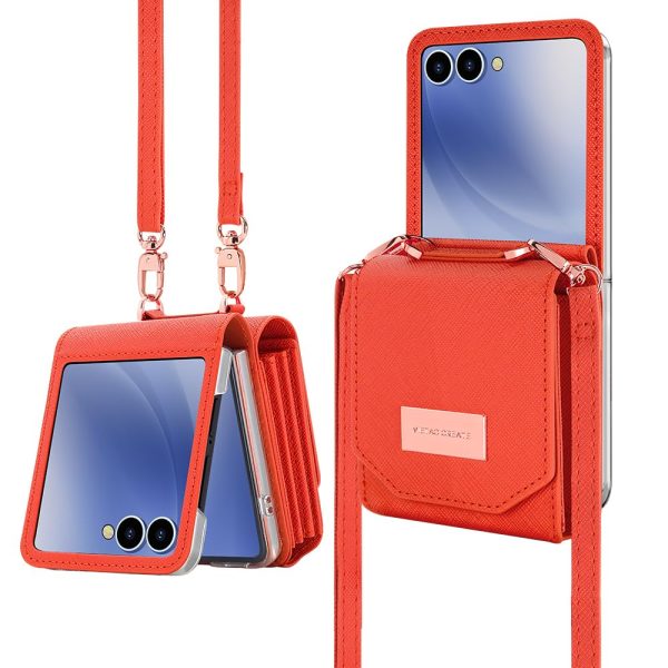 for Samsung Galaxy Z Flip 7 Accordion Crossbody Wallet Case, Card Slots Large Capacity, Photo Window, Stylish and Versatile Accessory.(Rose Gold)