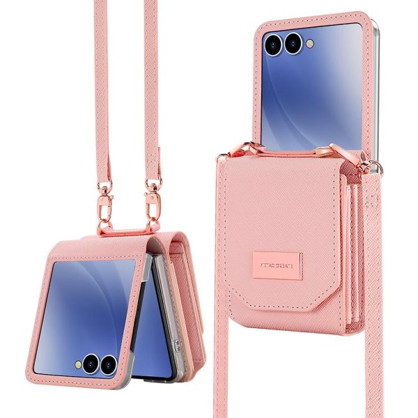 for Samsung Galaxy Z Flip 7 Accordion Crossbody Wallet Case, Card Slots Large Capacity, Photo Window, Stylish and Versatile Accessory.(Rose Gold)