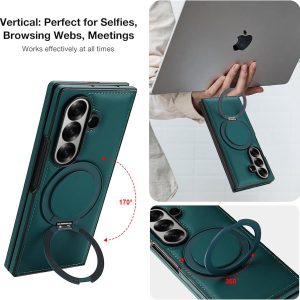 for Samsung Galaxy Z Fold 7 Case with Magnetic Ring Holder, 360 Rotating Bracket, Built-in Front Screen Protector, Slim Anti-Drop Shockproof Case.(Green)