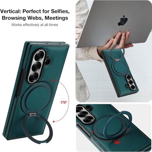 for Samsung Galaxy Z Fold 7 Case with Magnetic Ring Holder, 360 Rotating Bracket, Built-in Front Screen Protector, Slim Anti-Drop Shockproof Case.(Green)