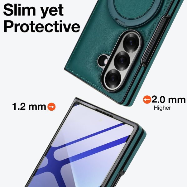 for Samsung Galaxy Z Fold 7 Case with Magnetic Ring Holder, 360 Rotating Bracket, Built-in Front Screen Protector, Slim Anti-Drop Shockproof Case.(Green)