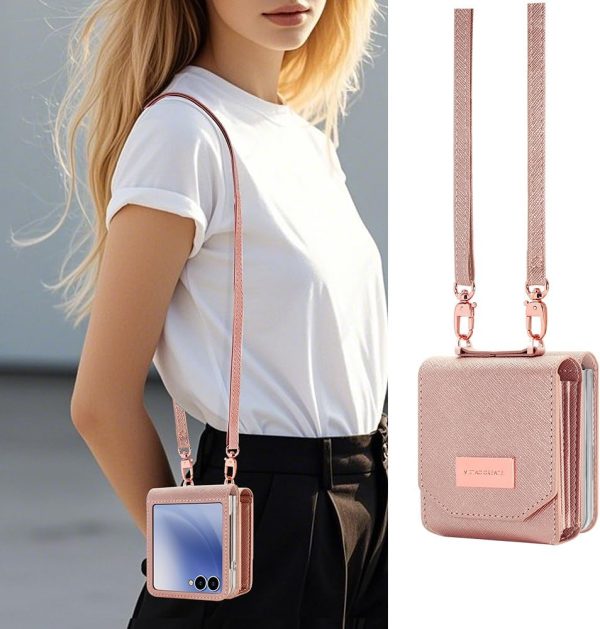 for Samsung Galaxy Z Flip 7 Accordion Crossbody Wallet Case, Card Slots Large Capacity, Photo Window, Stylish and Versatile Accessory.(Rose Gold)