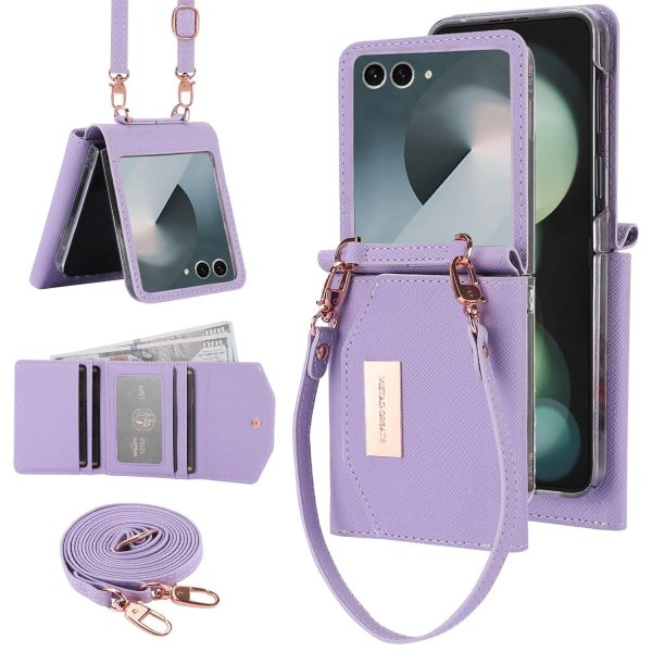 for Samsung Galaxy Z Flip 7 Wallet Case with Built-in Leather Cash Slot and Credit Card Holder. Wristlet Strap and Hinge Protection, Carrying Handbag Phone Case for Women Ladies.(Orange)