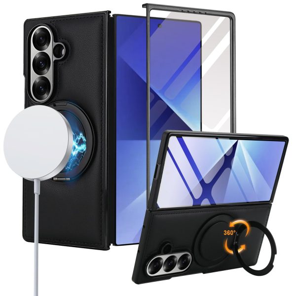for Samsung Galaxy Z Fold 7 Case with Magnetic Ring Holder, 360 Rotating Bracket, Built-in Front Screen Protector, Slim Anti-Drop Shockproof Case.(Green)