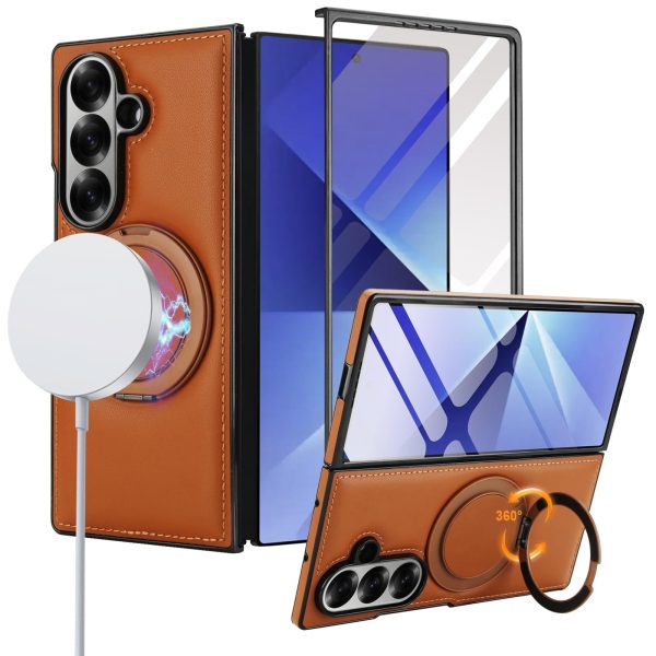 for Samsung Galaxy Z Fold 7 Case with Magnetic Ring Holder, 360 Rotating Bracket, Built-in Front Screen Protector, Slim Anti-Drop Shockproof Case.(Green)