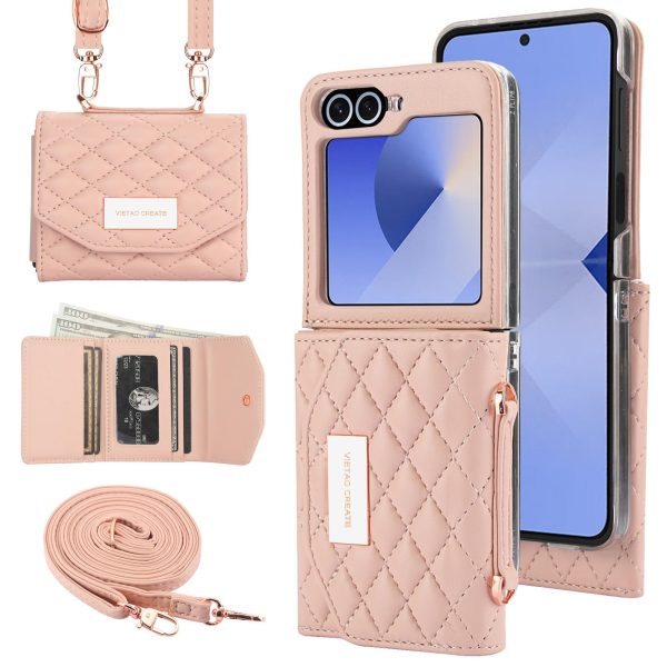 for Samsung Galaxy Z Flip 7 Wallet Case with Built-in Leather Cash Slot and Credit Card Holder, Adjustable Crossbody Strap, Hinge Protection for Women Ladies.(Red)