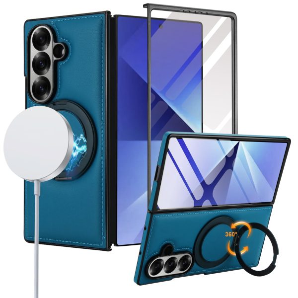 for Samsung Galaxy Z Fold 7 Case with Magnetic Ring Holder, 360 Rotating Bracket, Built-in Front Screen Protector, Slim Anti-Drop Shockproof Case.(Green)