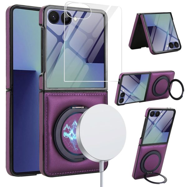 for Samsung Galaxy Z Flip 7 Case with Magnetic Ring Holder, 360 Rotating Bracket, Built-in Front Screen Protector, Slim Anti-Drop Shockproof Case.(Green)