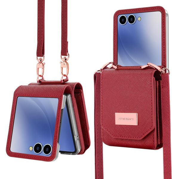 for Samsung Galaxy Z Flip 7 Accordion Crossbody Wallet Case, Card Slots Large Capacity, Photo Window, Stylish and Versatile Accessory.(Rose Gold)